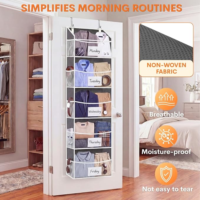 Ofiray-home Over Door Organizer with 5 Large Pockets | 5 Transparent Front Pockets & 10 Mesh Side Pockets, 50 lbs Weight Capacity Hanging Storage for Toys, Shoes, Diapers, Pantry