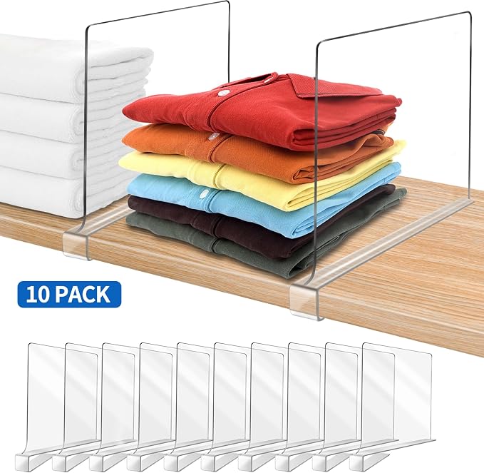 11 Inches Tall [Extra Tall Version] Shelf Dividers for Closet Organization and Storage, 10 Pack Purse Organizer for Closet Acrylic Bookshelf for Organization, Perfect for Sweater Shirts Handbags