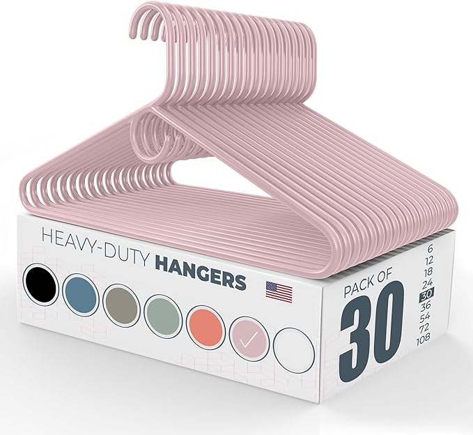 Heavy Duty Clothes Hangers 30 Pack – Made in the USA – 8lb Capacity Plastic Hangers for Adult Clothing – Durable for Pants, Coats, Jackets, or Jeans – Pink