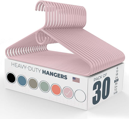 Heavy Duty Clothes Hangers 30 Pack – Made in the USA – 8lb Capacity Plastic Hangers for Adult Clothing – Durable for Pants, Coats, Jackets, or Jeans – Pink