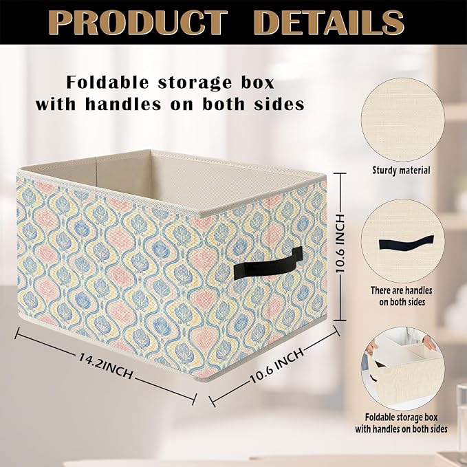 Cute Blue and Pink Preppy Floral Storage Bin Box with Handles, Chinoiserie Grandmillennial Foldable Organizer Basket Toybox for Girls Dorm Bedroom Bathroom Clothes Toys Books