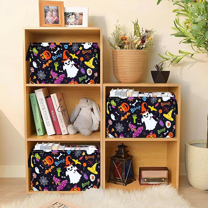 MAIZMZ Halloween Storage Basket Pumpkin Ghost Gift Basket for Kids Foldable Toy Box Waterproof Organizer Bin Laundry Nursery Hamper for Home Office Dorm Closet Shelf