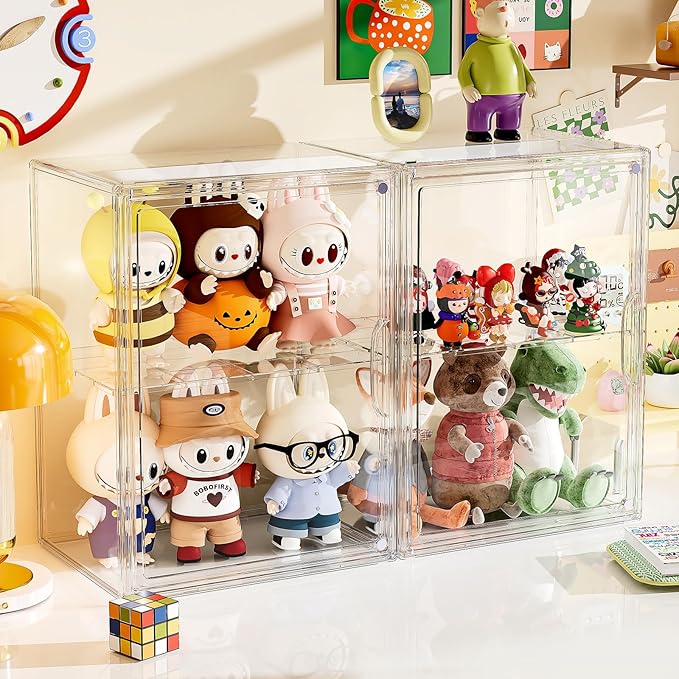 Acrylic Clear Display Case, Stackable Plastic Storage Bins with Shelf, Figure Figurine Hobby Display Case with Magnetic Lid, Large Acrylic Display Box for Collectibles, Figures, XXXL-1 Pack