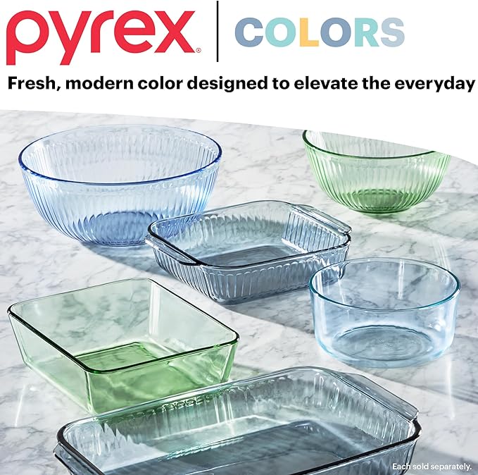 Pyrex Colors Tinted (4-PC) Large Rectangular Food Storage Container Set, Snug Fit Non-Toxic Plastic BPA-Free Lids, Freezer Dishwasher Microwave Safe, 6 Cup & 11 Cup