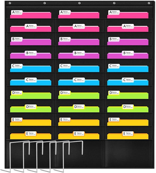 Heavy Duty Storage Pocket Chart for Classroom and Office,Clear Storage Pocket Chart for Files Folder (30 POCKETS)