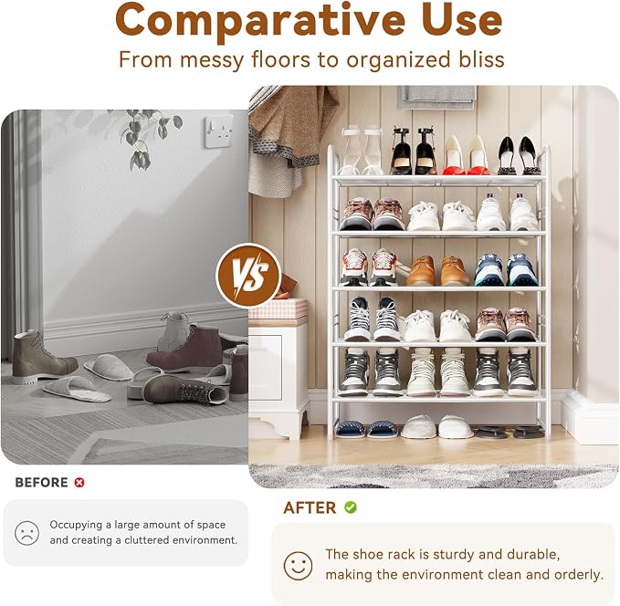 Simple Shoe Rack, 5 Tier Heavy Duty Metal Shoe Shelf 27 Inch Wide, White