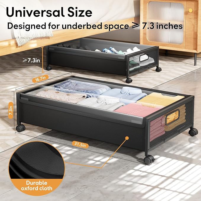 Under Bed Storage with Wheels，1 Pack Under Bed Storage Containers,Underbed Shoe Storage Bedroom