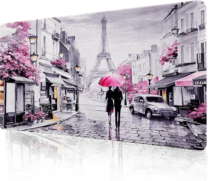 Lokigo Paris Eiffel Tower Desk Pad,Mouse Pad,Romantic Vintage Gray Pink Large Desk Mat for Girls Women, Laptop Writing Mat for Office Work/Home/Decor, Pink, 31.5"x11.8"
