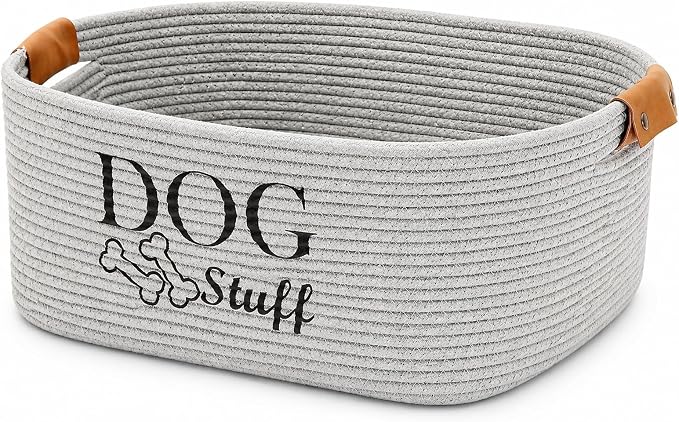 Geyecete Square Dog toy basket storage Cotton Rope Storage Basket Pet/Pet Toy And Accessory Storage Bin Doy Toy Box-Gray