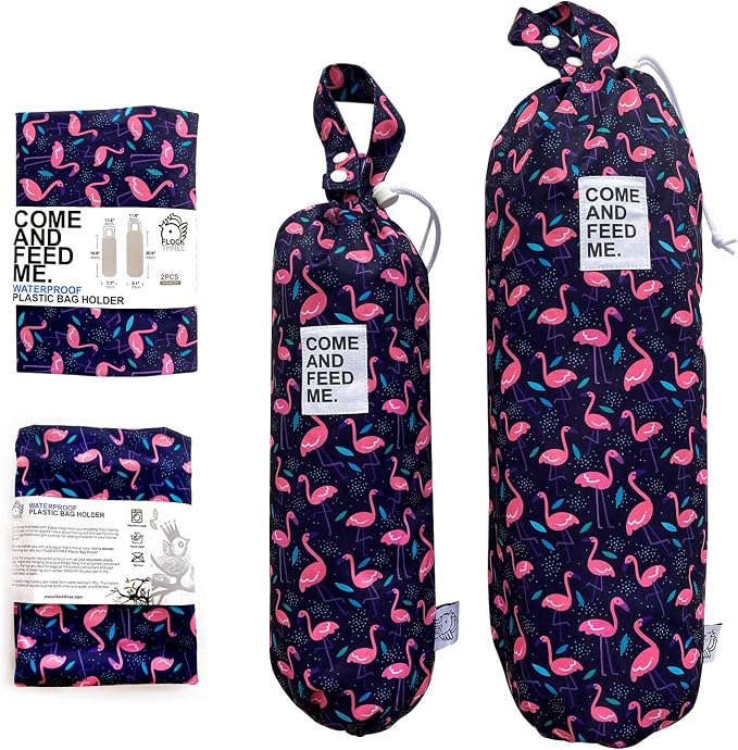 2pcs Waterproof Plastic Grocery Trash Bag Holder Shopping Carrier Holder Organizer Kitchen Storage Bag Dispenser Multiple Designs Sizes Flamingos