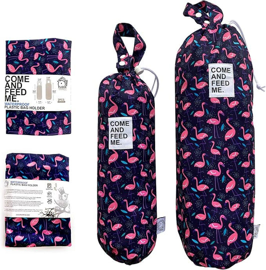2pcs Waterproof Plastic Grocery Trash Bag Holder Shopping Carrier Holder Organizer Kitchen Storage Bag Dispenser Multiple Designs Sizes Flamingos