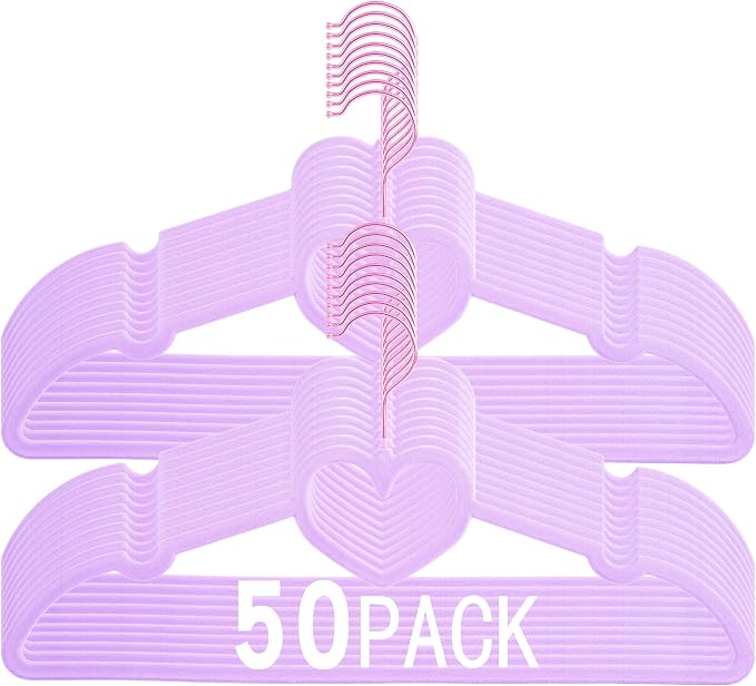 Velvet Hangers 50 Pack,16 Inch Non Slip Adult Hanger(Light Purple) | 360° Swivel Hooks, Cascade Design, Space Saving