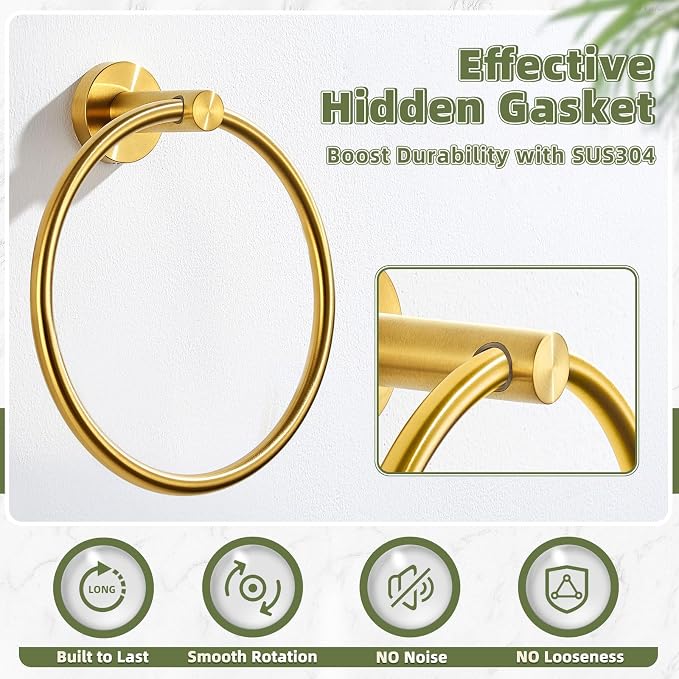 APLusee Towel Ring for Bathroom Wall, Brushed Dark Gold Hand Towel Ring Holder, Heavy Duty SUS 304 Stainless Steel Modern Bathroom Accessories