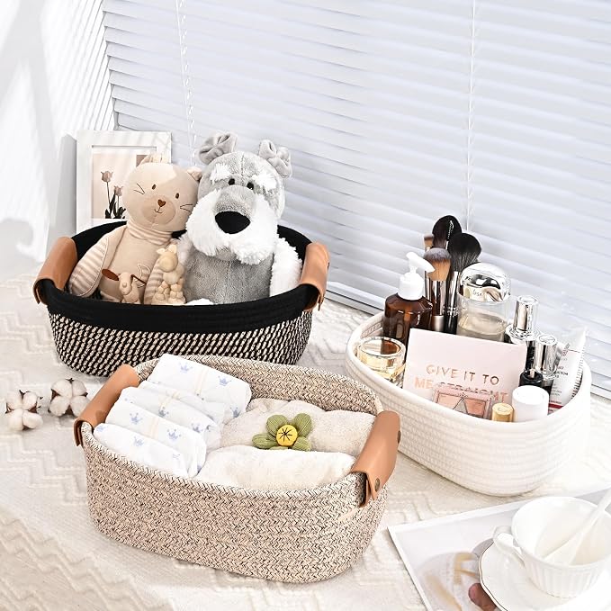 Small Baskets for Organizing, 4-Pack Storage Baskets for Shelves – Woven Basket for Nursery, Dog Toys, or Bathroom, Gift Baskets Empty