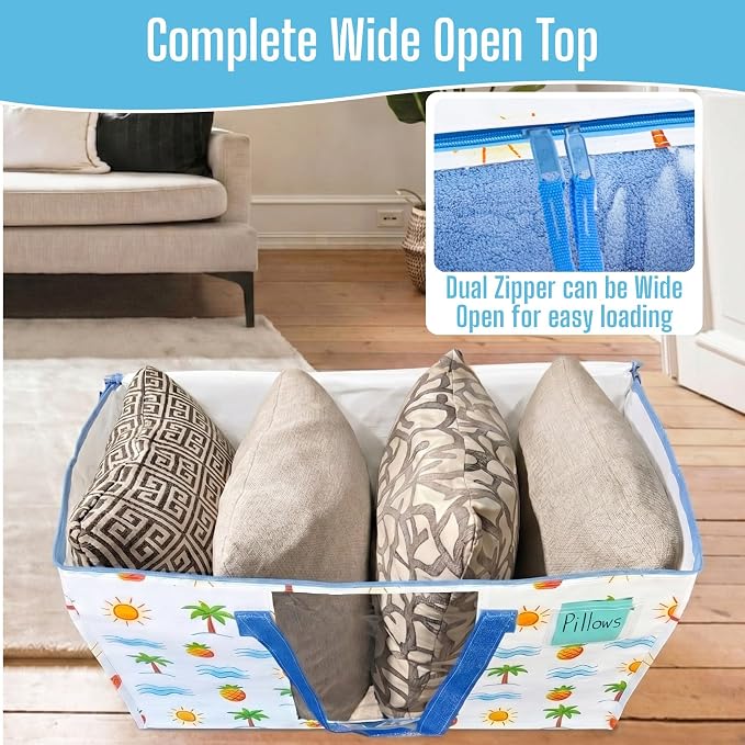 VENO 8 Pack Heavy Duty Moving Bags, Clothes and Comforter Storage Bags with Clear Window, College Dorm Essentials Packing Supplies, Foldable Boxes Alternative (Tropical Island, 8 Pack)