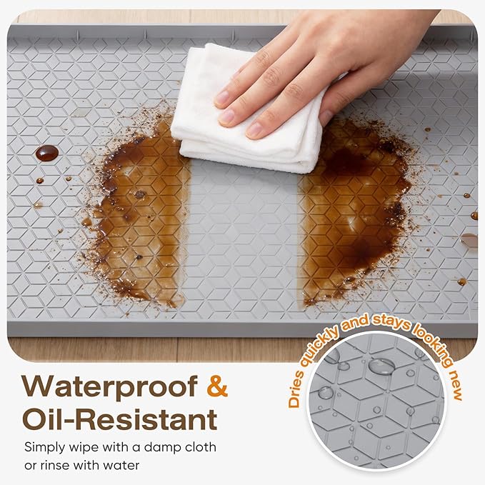 TRZZ Silicone Waterproof Under Sink Mat 34" x 22", Drip Tray and Cabinet Liner for Kitchen and Bathroom, Prevents Water Damage and Organizes Cabinets (Beige)