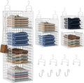 Hanging Closet Organizer, 4 Tier Metal Closet Organizers and Storage with 4 Hanging Hooks 4 S-Hooks for Wardrobe Laundry Room, Wire Storage Shelf for Clothes Sweaters Pants (White)