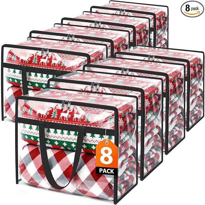 SpaceTrove Clear Clothes Storage Bags, 8 Pack Closet Organizers and Under Bed Storage Containers, Foldable Moving Bags with Zippers for Comforter, Blanket, Bedding, Duvet, PVC Packing Bags 40L