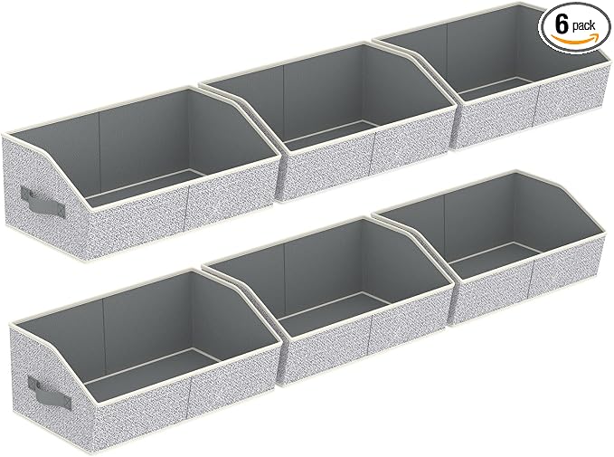 Homsorout Storage Bins for Shelves - Large Trapezoid Closet Shelf Organizer, Fabric Organization Bins with Handles, Storage Baskets for Clothes, Towel, Purse, 6 Pack, Light Gray