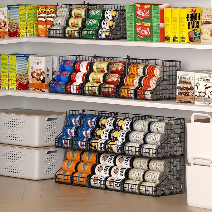 JKsmart 6 Pack Stackable Can Organizer for Pantry with Adjustable Dividers, Soda Can Organizer, Can Storage Dispenser Holds up to 84 Cans, Metal Wire Baskets Can Holder for Kitchen Cabinet Pantry