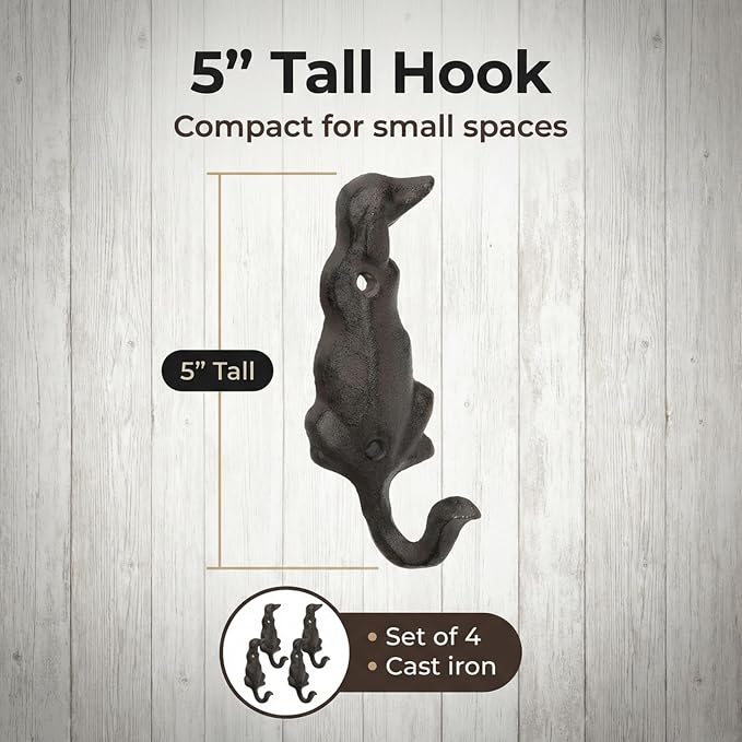 Lulu Decor, 4 Single Cast Iron Dog Tail Hooks, Loose (LB20P4)