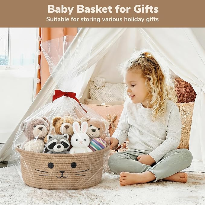 Cat Toy Basket, 13.8" x 6" Wicker Basket for Shelves Living Room, Medium Baby Gift Baskets for Nursery, Pet Dog Toy Box, Jute