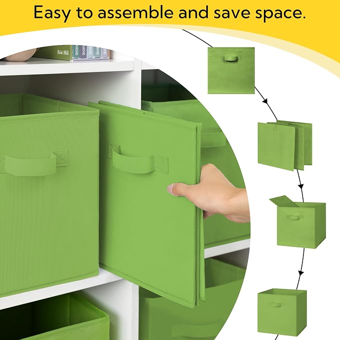Cupic Cupid 11 Inch Storage Cube, Fabric Cube Storage Bin with Handles, Storage Cube Organizer for Clothes and Toys, Collapsible Cube Bins for Closet, Shelves, Nursery, 6-Pack, Green