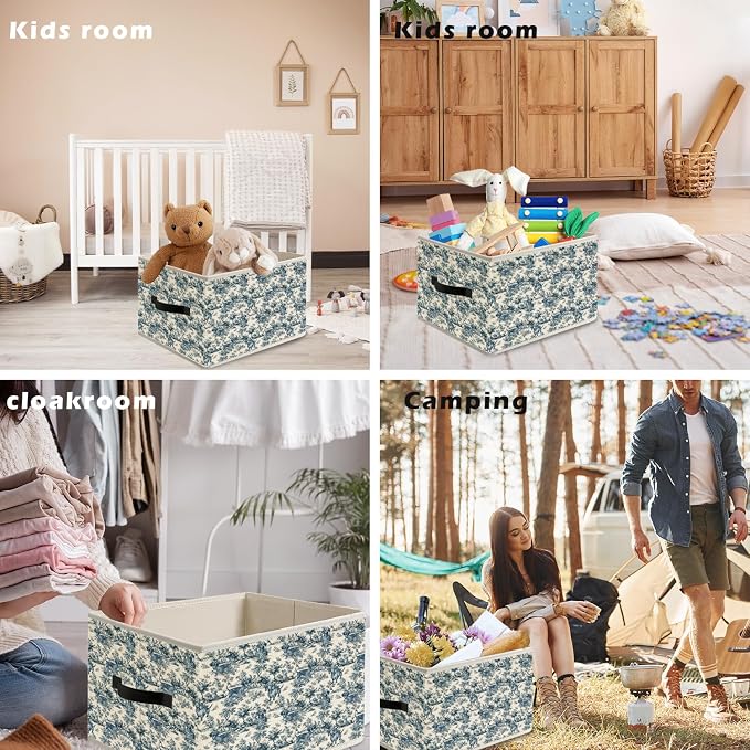 Blue and White Chinoiserie Botanical Dachshund Storage Bin Box with Handles, French Country Weiner Doxie Dog Foldable Organizer Basket Toybox for Home Bedroom Bathroom Clothes Toys Books