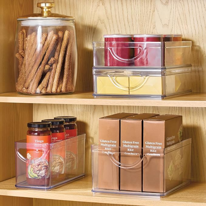 iDesign Plastic Stackable Pantry Bin, Clear | Storage Bin with Handles, For Cabinets or Fridge