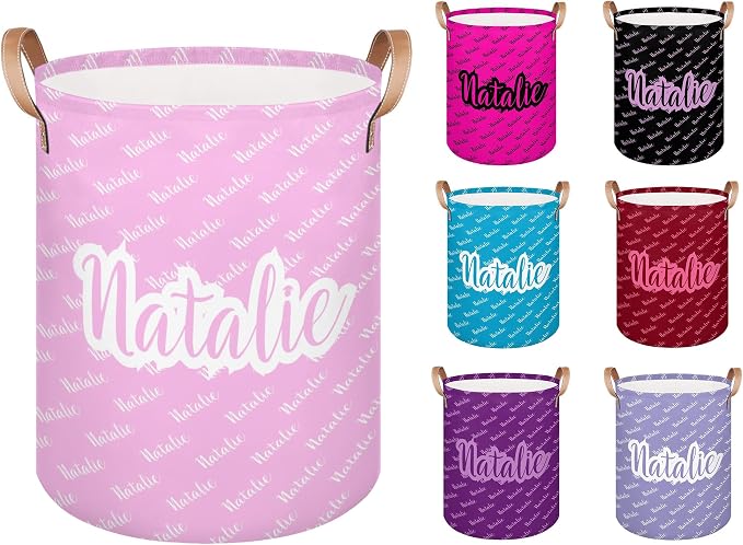 Personalized Laundry Basket, Custom Gift Laundry Hamper, Collapsible Nursery Waterproof Laundry Baskets, Dirty Clothes Toy Hamper with Handles Name Pink