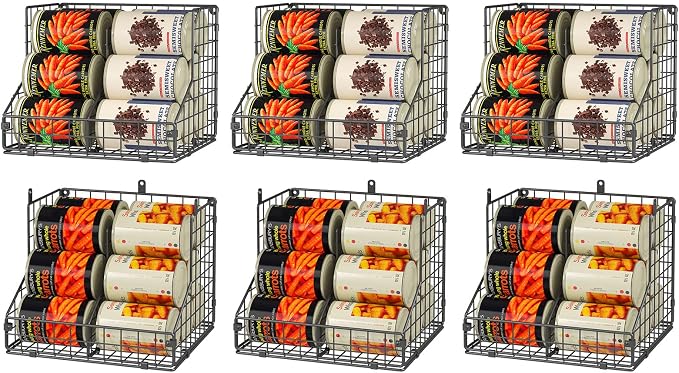 JKsmart 6 Pack Stackable Can Organizer for Pantry with Adjustable Dividers, Soda Can Organizer, Can Storage Dispenser Holds up to 84 Cans, Metal Wire Baskets Can Holder for Kitchen Cabinet Pantry