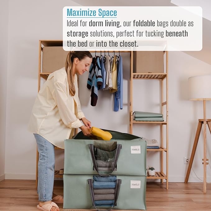 VENO 8 Pack Heavy Duty Moving Bags, Packing Bags with Clear Window, Alternative to Moving Boxes, Storage Bins for Clothes, Blankets, Comforters, College Dorm Essentials (Shiny Light Green, 8 Pack)