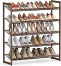 SONGMICS HOME 5-Tier Stackable Shoe Rack, Metal Shoe Organizer for Closet, Entryway, Garage, Flat or Slanted Mesh Shelves, Brown