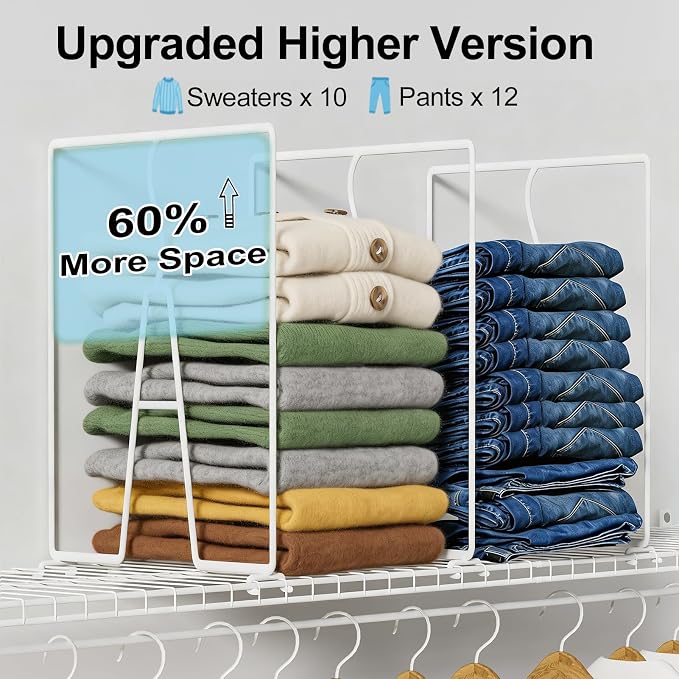 SortNStore Wire Shelf Dividers for Closet: 16-inch Tall 12-inch Deep 6 Pack Wire Rack Accessories - Adjustable Purse Organizer for Sweaters Clothes Towels- Metal Linen Closet Pantry Separators