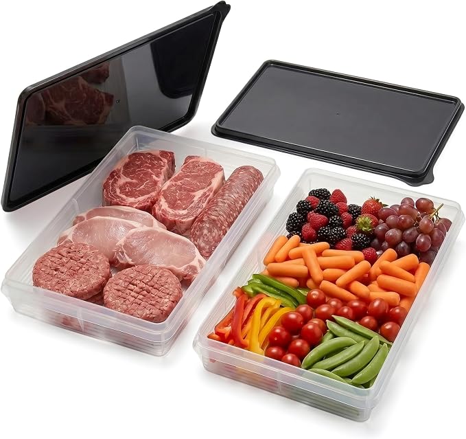 Deli Meat Containers with Lids – Set of 2 Deli Food Containers with Lids – Airtight Food Storage Containers for Cheese, Bacon, Fruits, Cookies – BPA-Free Stackable Deli Meat Container for Fridge