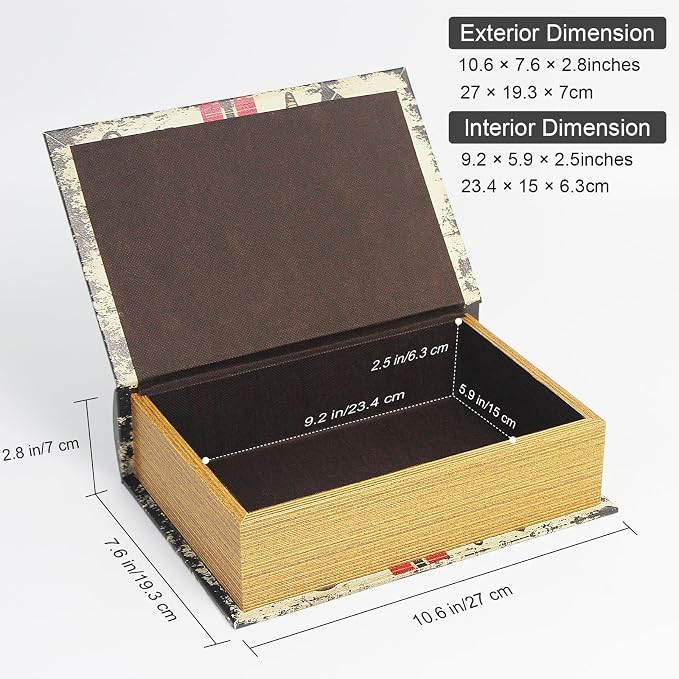 PACOLO Decorative Book Boxes, Faux Wood cover Storage for Hidden Jewelry, Money, and Cash (New York College)