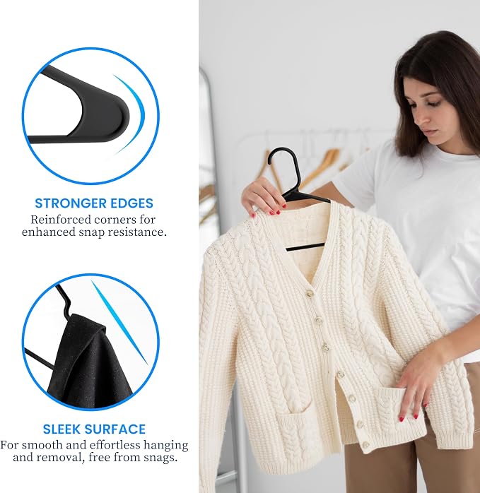 Simple Deluxe 30 Pack Plastic Hangers, Durable Clothes Hangers, Lightweight and Space-Saving Hangers for Shirts, Dresses, Coats, Pants, Black