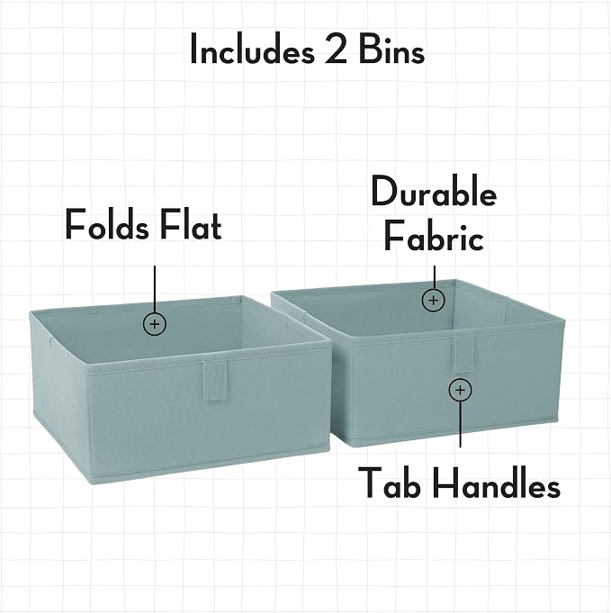 RiverRidge Kids 2pc Folding Storage Bins Set - 10.5” Bin Organizers with Handles - Sea Green Closet Organizers & Storage for Toys, Games, Shoes - Foldable Cube Storage Organizer Bins for Playroom