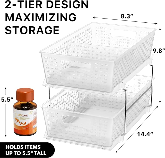 Simple Houseware 2 Tier Pull-Out Sliding Drawer Under Sink Storage, Clear | Great for Kitchen Bathroom Tray Shelf Organizer