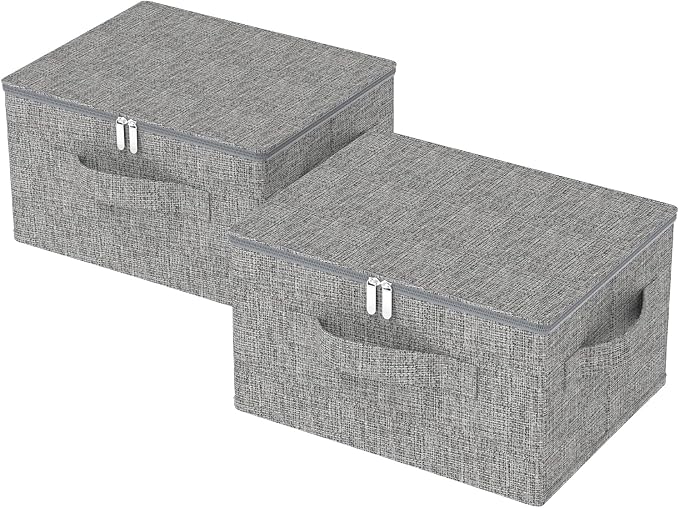 Underbed Storage Box Containers with Lid, Foldable Blanket Baskets, Home Underbed Organization for Organizing Clothes, Shoes, Pillows, 17.7x13.7x9.8Inches, Grey, 2 Pack