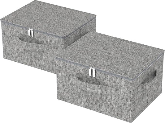 Underbed Storage Box Containers with Lid, Foldable Blanket Baskets, Home Underbed Organization for Organizing Clothes, Shoes, Pillows, 17.7x13.7x9.8Inches, Grey, 2 Pack
