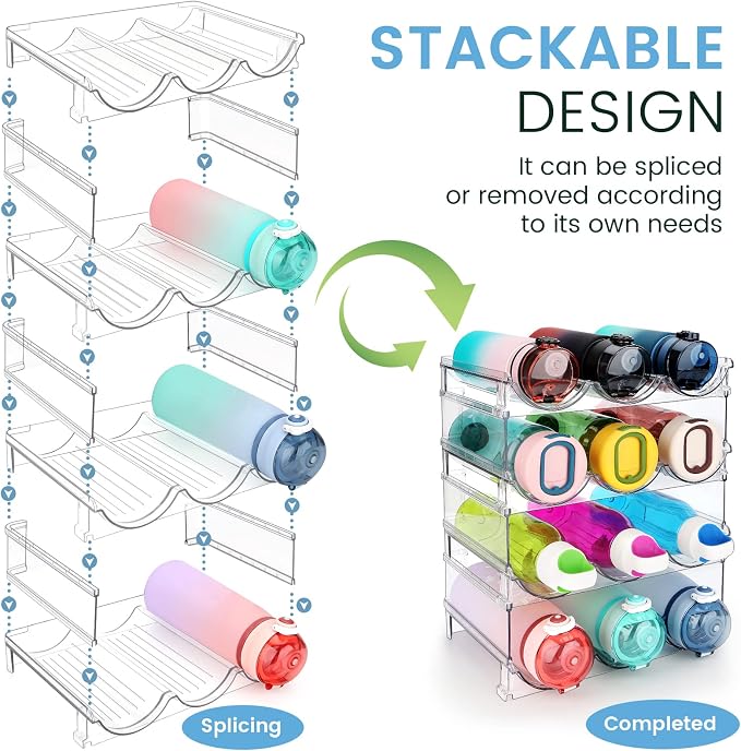 spospo Water Bottle Organizer for Cabinet, 4 Pack Water Bottle Organization and Storage Shelf, Plastic Water Bottle Holder Rack for Fridge, Kitchen, Desktop