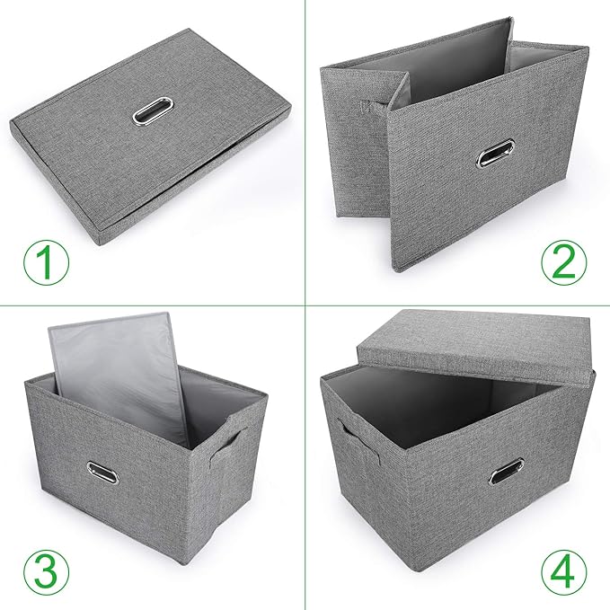 Large Linen Fabric Foldable Storage Bins with Removable Lid and Handles, Washable Storage Box Organizer Containers Baskets Cube with Cover for Bedroom,Office(Pink, Extra Large(2-Pack))