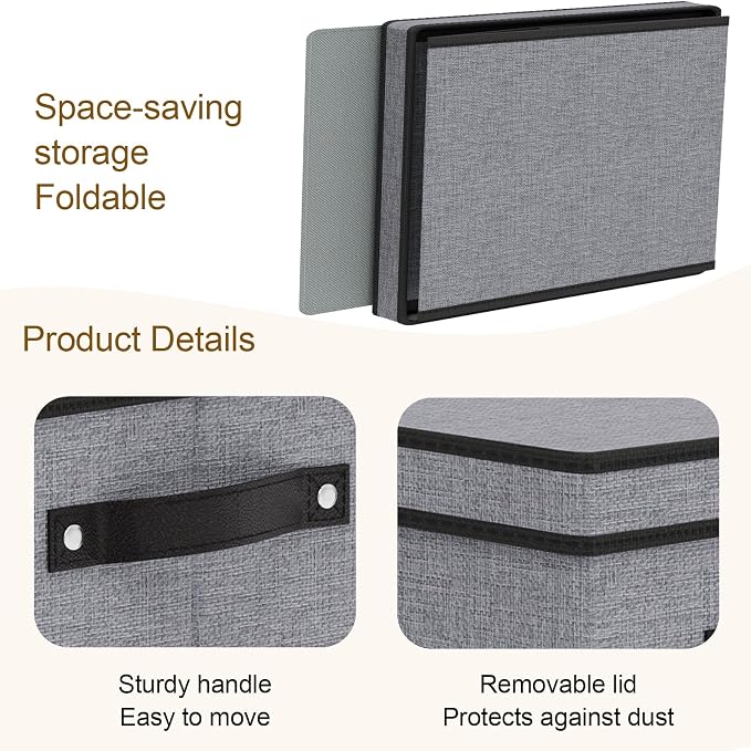 Storage Boxes with Lids, 15 x 9.8 x 8.3 Inch Storage Bins for Wardrobe Bedroom Laundry, Fabric Closet Organizers with Handles,Gray, 5-Pack