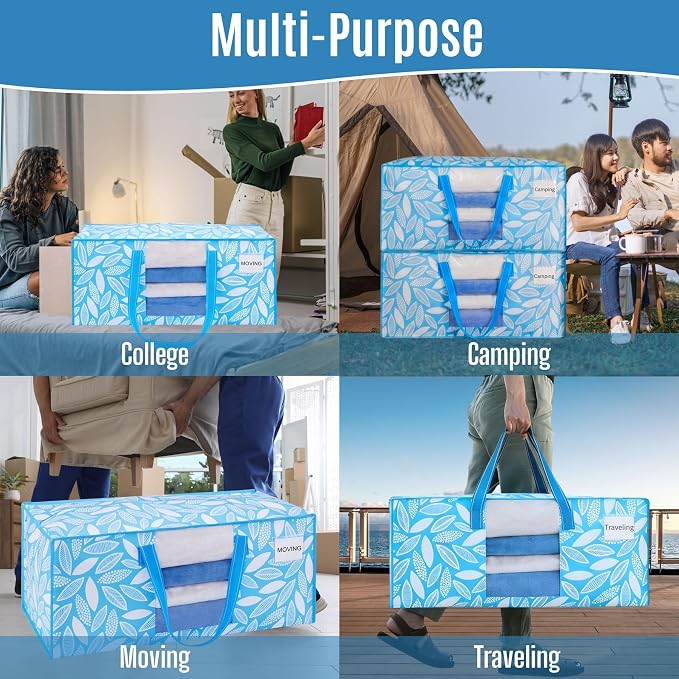 VENO 6 Pack Heavy Duty Moving Bags, Packing Bags with Clear Window, Alternative to Moving Boxes, Storage Bins for Clothes, Blankets, Comforters, College Dorm Essentials (Spring Breeze, 6 Pack)