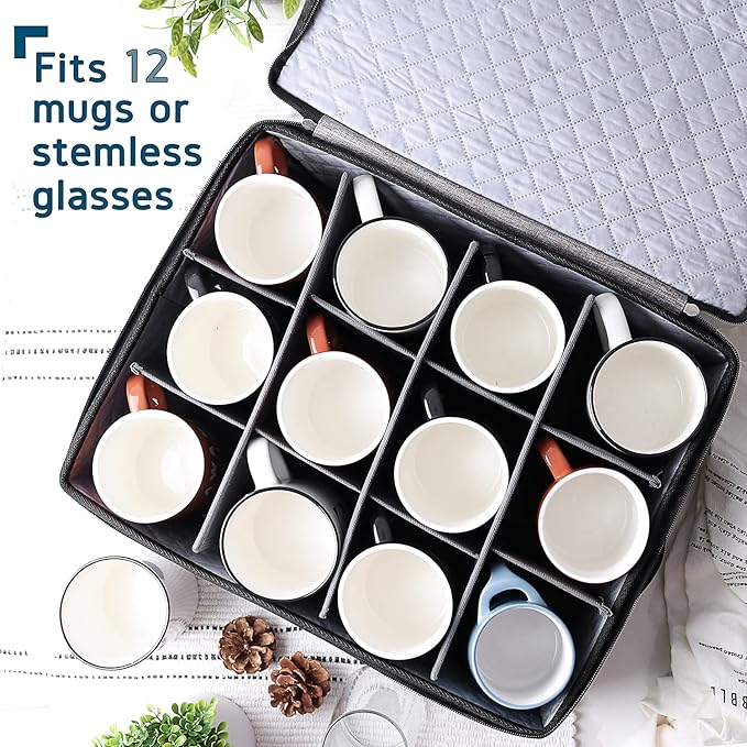 China Storage Containers Hard Shell, 8 Piece Flatware & Utensil with Mug Storage, Wine Glass 4 Dish Platter Case, Padded Dinnerware Containers, (sb-hds-09)