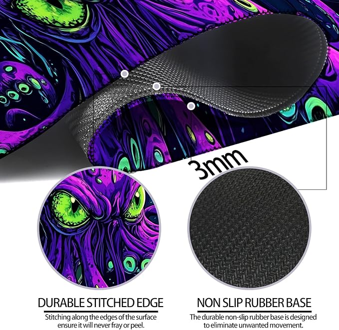 Octopus Monster Gaming Desk Mat, Computer Keyboard Large Extended Cool Neon Animal Mouse Pad for Office and Home, 31.5×11.8 Inches, XL