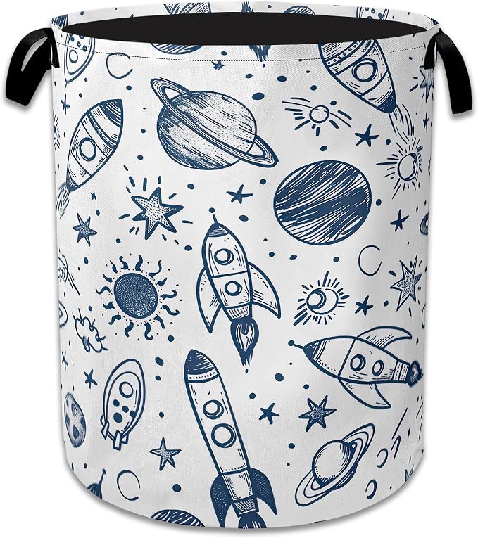Vintage Planet Rocket Laundry Basket Collapsible Laundry Hamper Clothes Storage Bin for Bathroom Bedroom Room Decor 16" X 20.8"