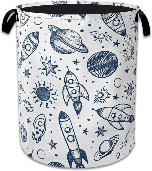 Vintage Planet Rocket Laundry Basket Collapsible Laundry Hamper Clothes Storage Bin for Bathroom Bedroom Room Decor 16" X 20.8"