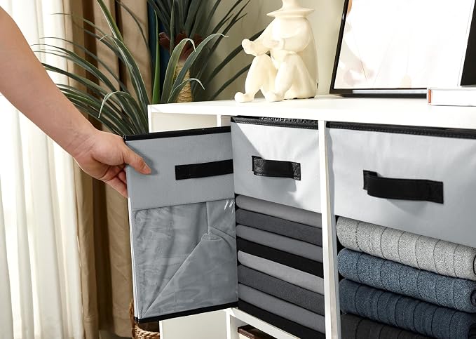DECOMOMO Storage Bins, Cube Storage Bin with Window | 13x15x13", 6 Pack, Fabric Storage Cubes for Shelves (Grey)